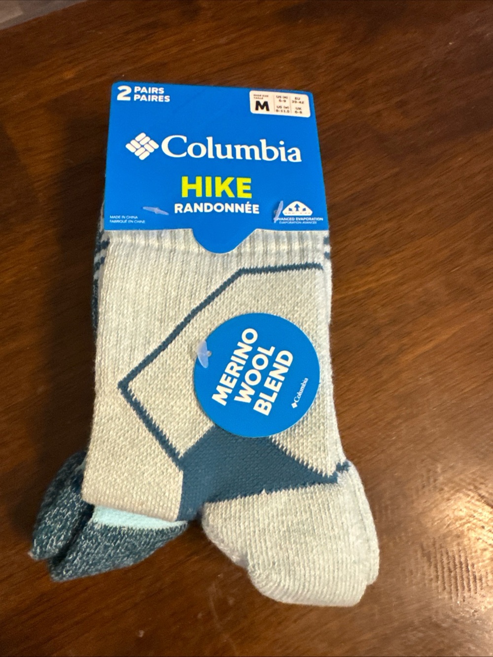 Columbia Men's Hike Merino Wool Blend Crew Socks - Light Gray/Blue